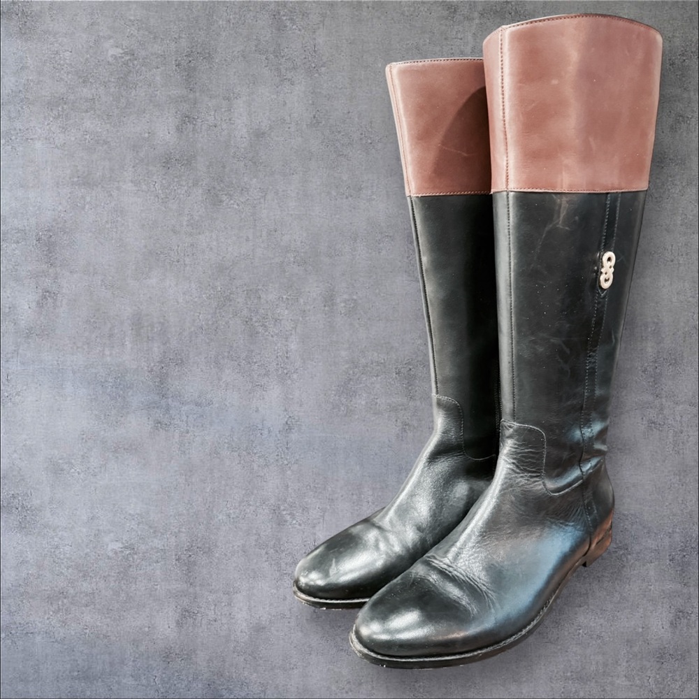Cole Haan Rigby Two-Tone Leather Riding Boots - Picture 2 of 5